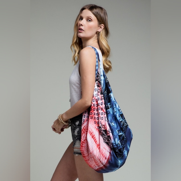 Boho Chic Patriotic Tie Dyed Hobo Beach Yoga Shoulder Bag -Ethnic Inspired Print - Picture 4 of 8